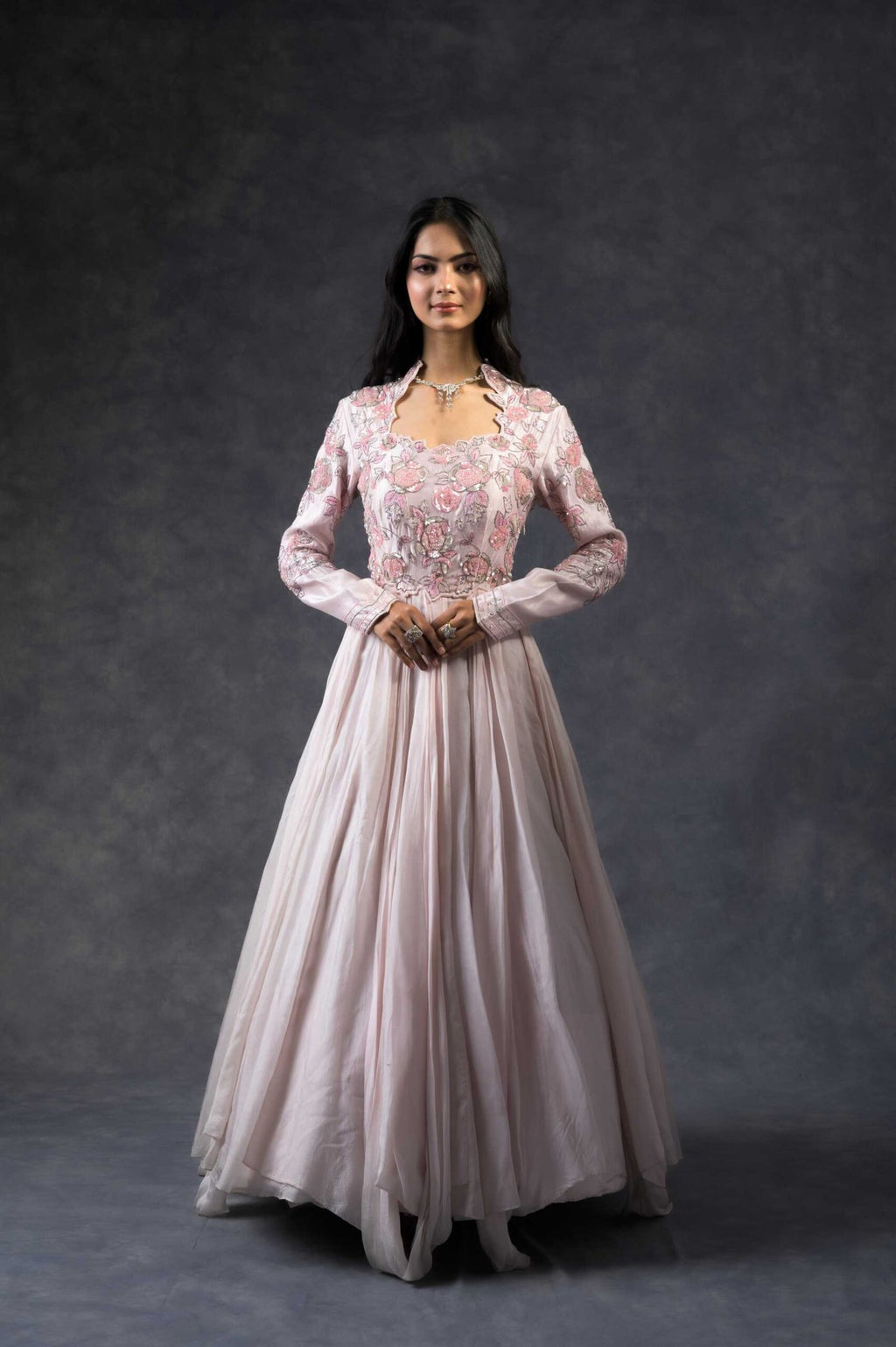 Pink rose flared gown