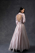 Pink rose flared gown