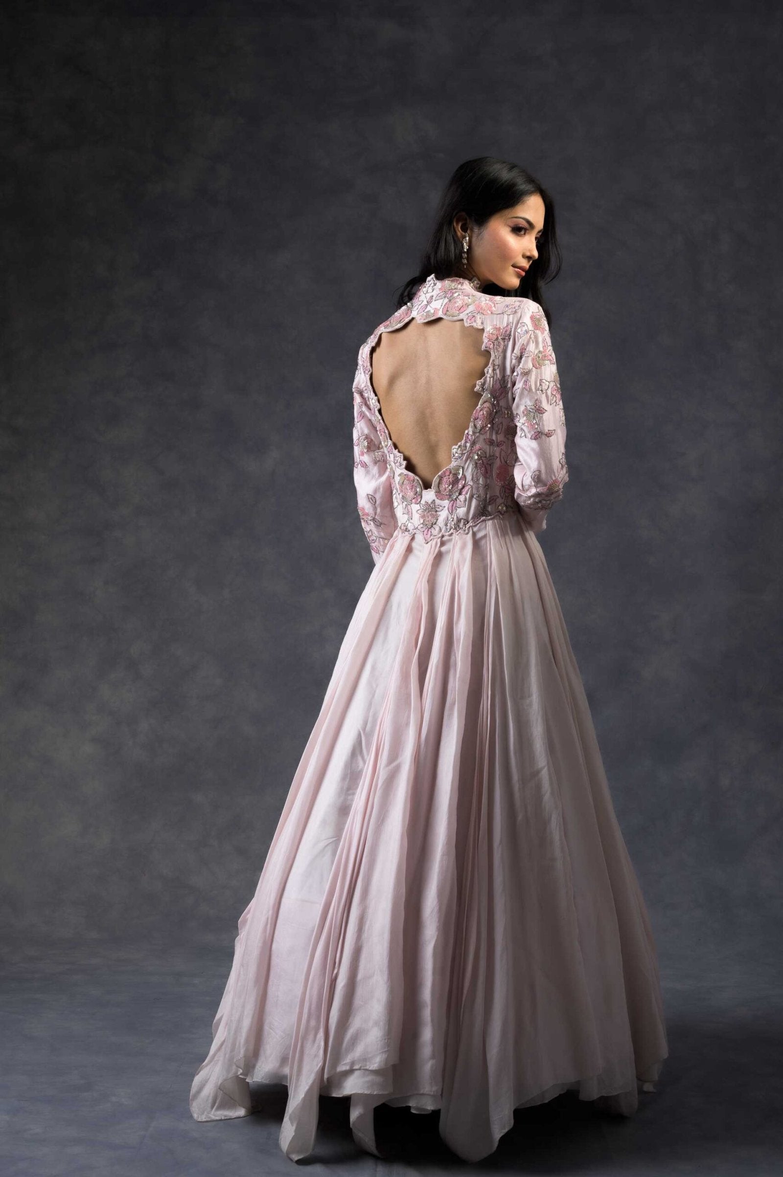 Pink rose flared gown
