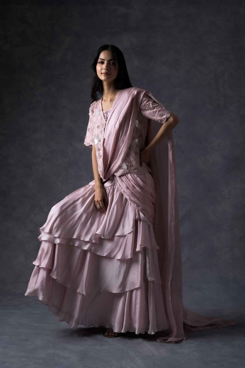 Blush Mauve ruffle saree