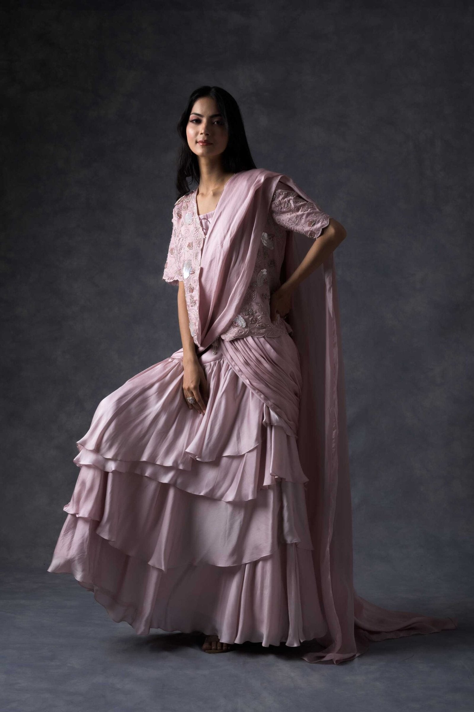 Blush Mauve ruffle saree