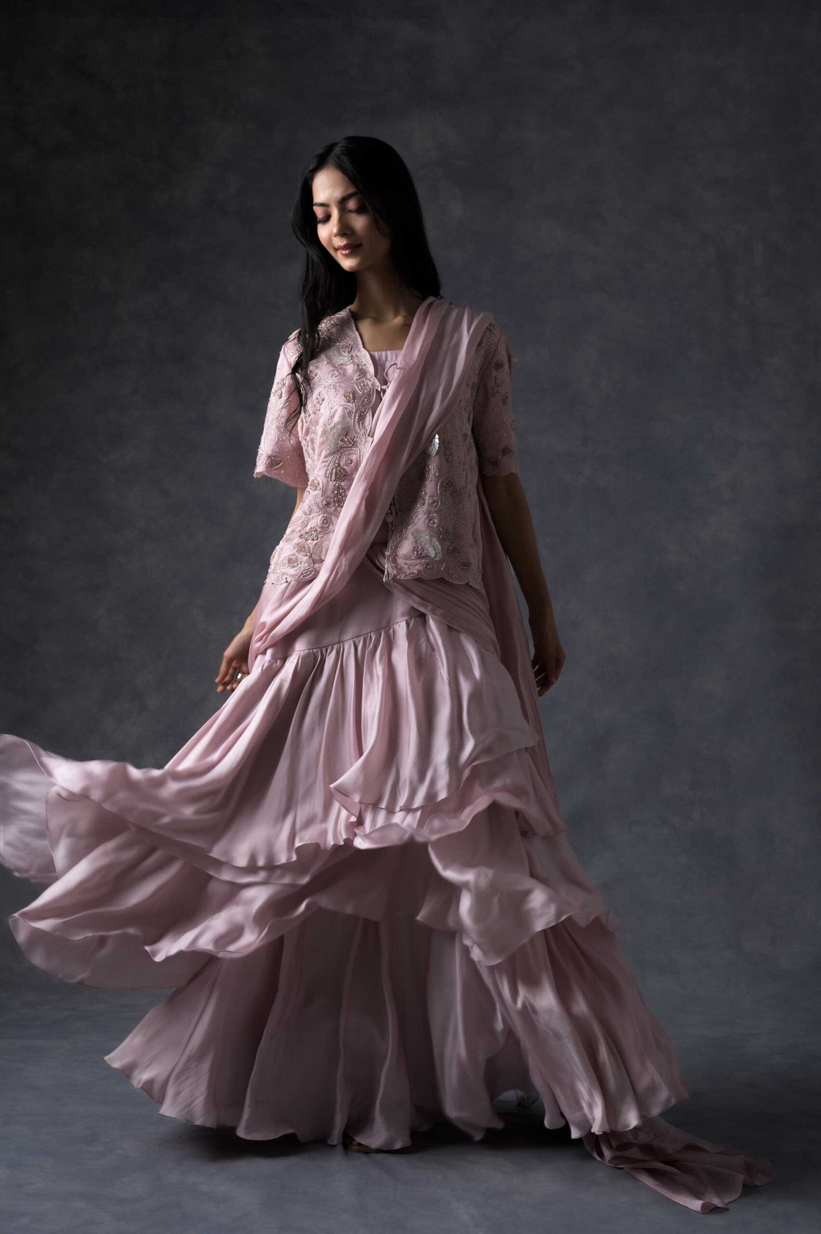 Blush Mauve ruffle saree