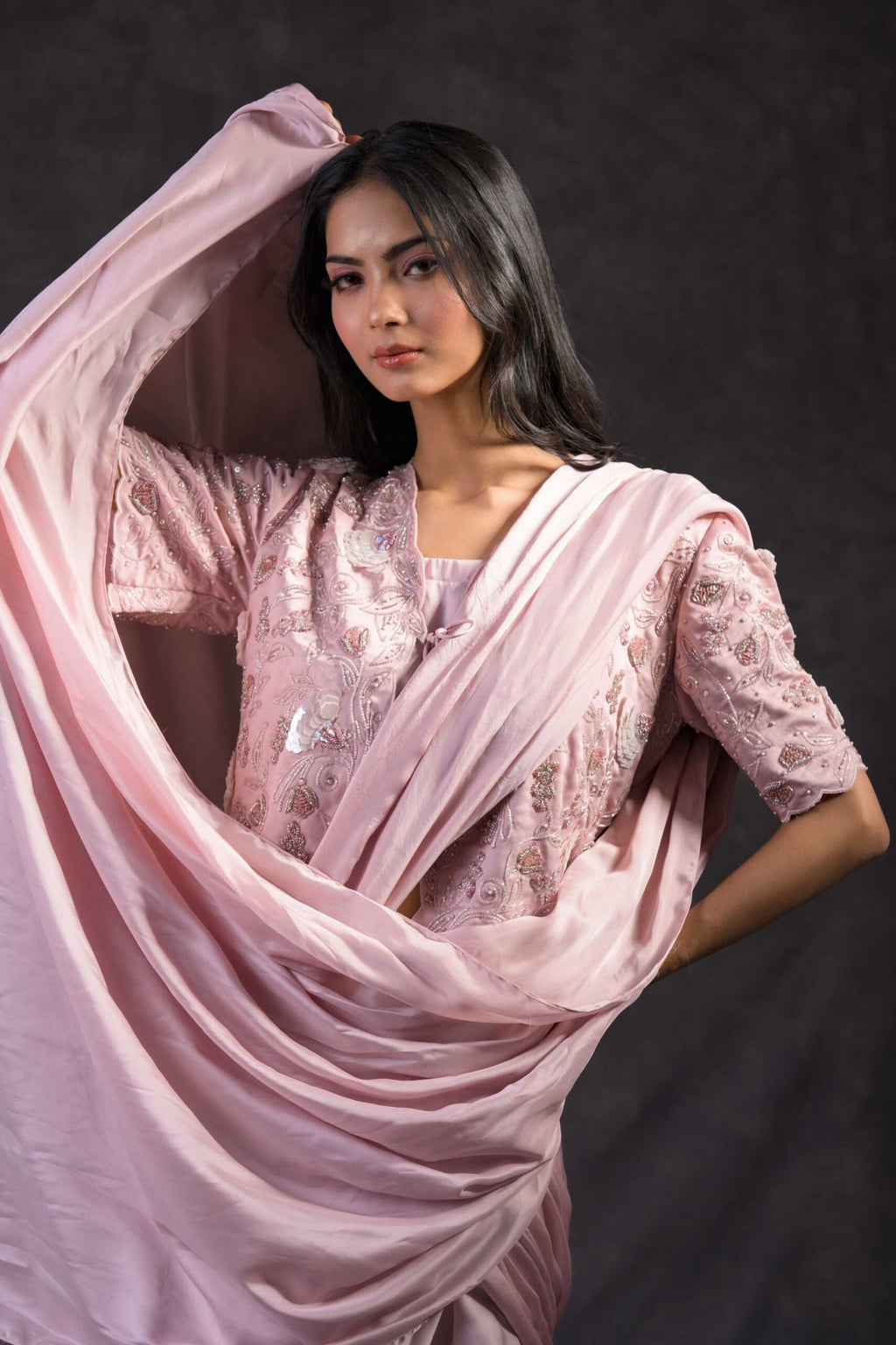 Blush Mauve ruffle saree