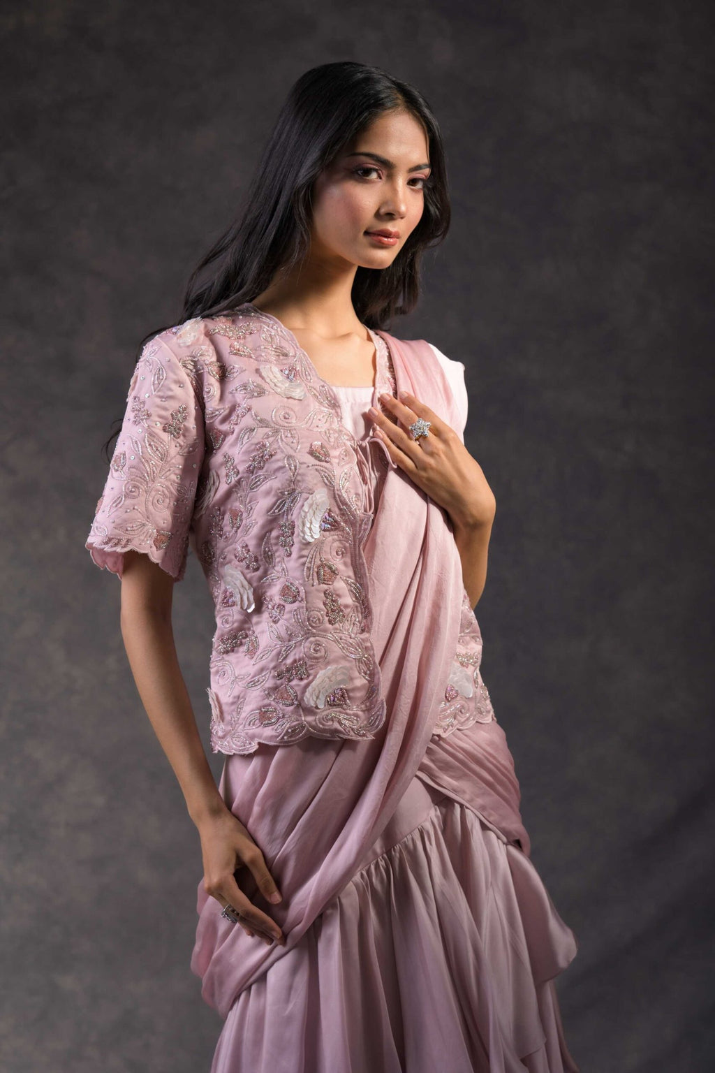 Blush Mauve ruffle saree