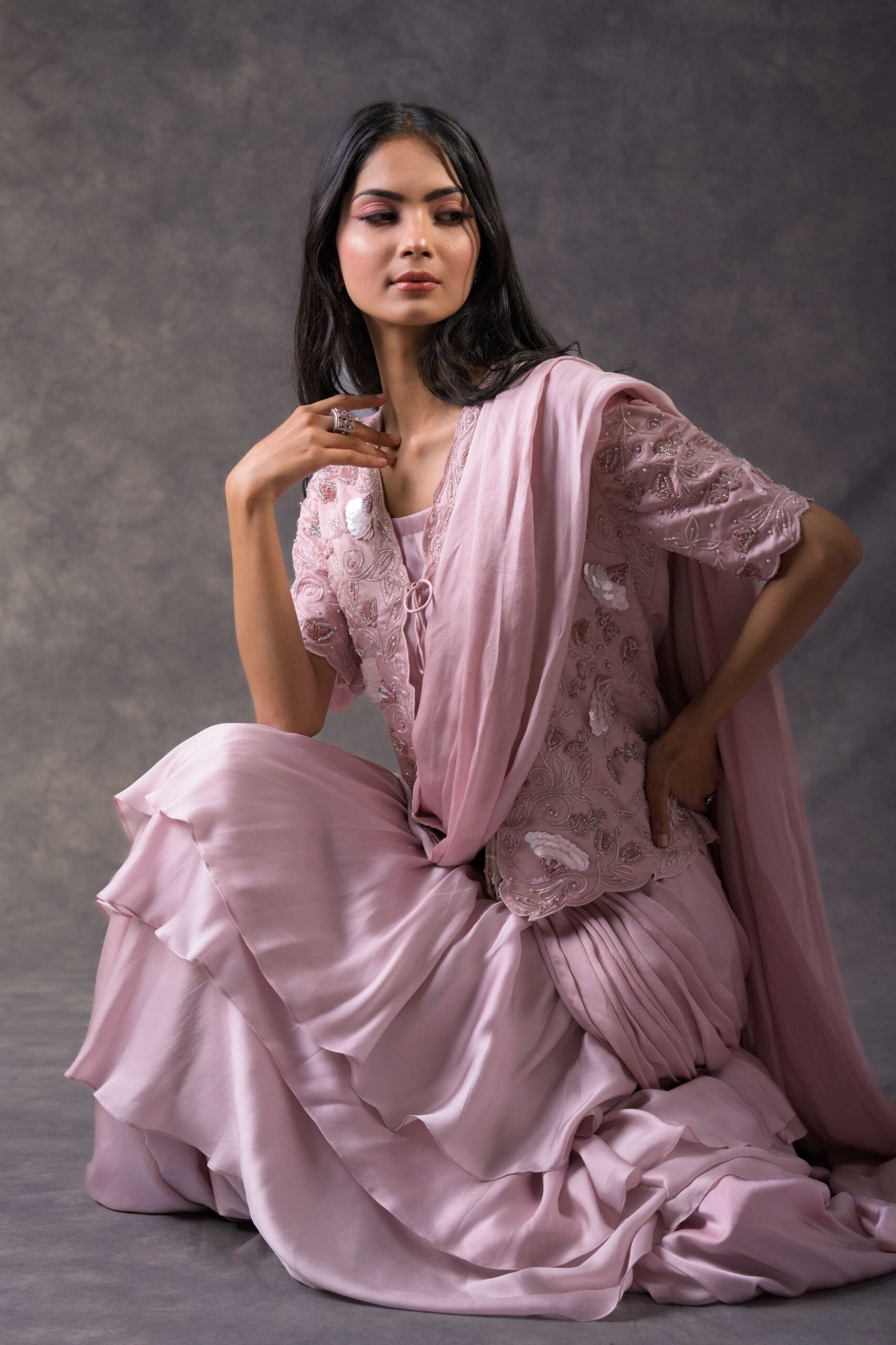 Blush Mauve ruffle saree