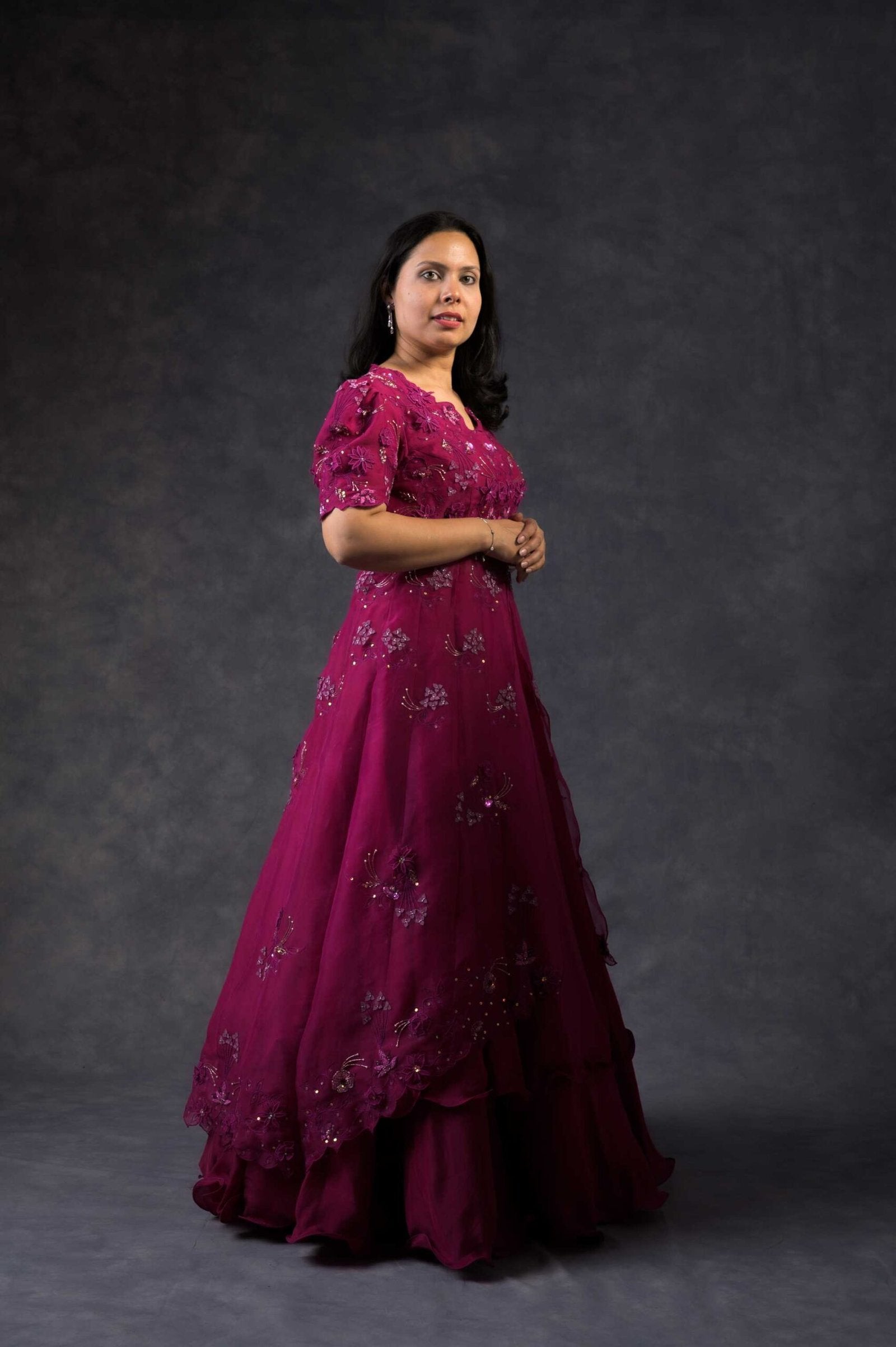 Wine coloured flared jacket with skirt