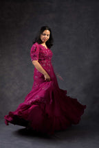 Wine coloured flared jacket with skirt