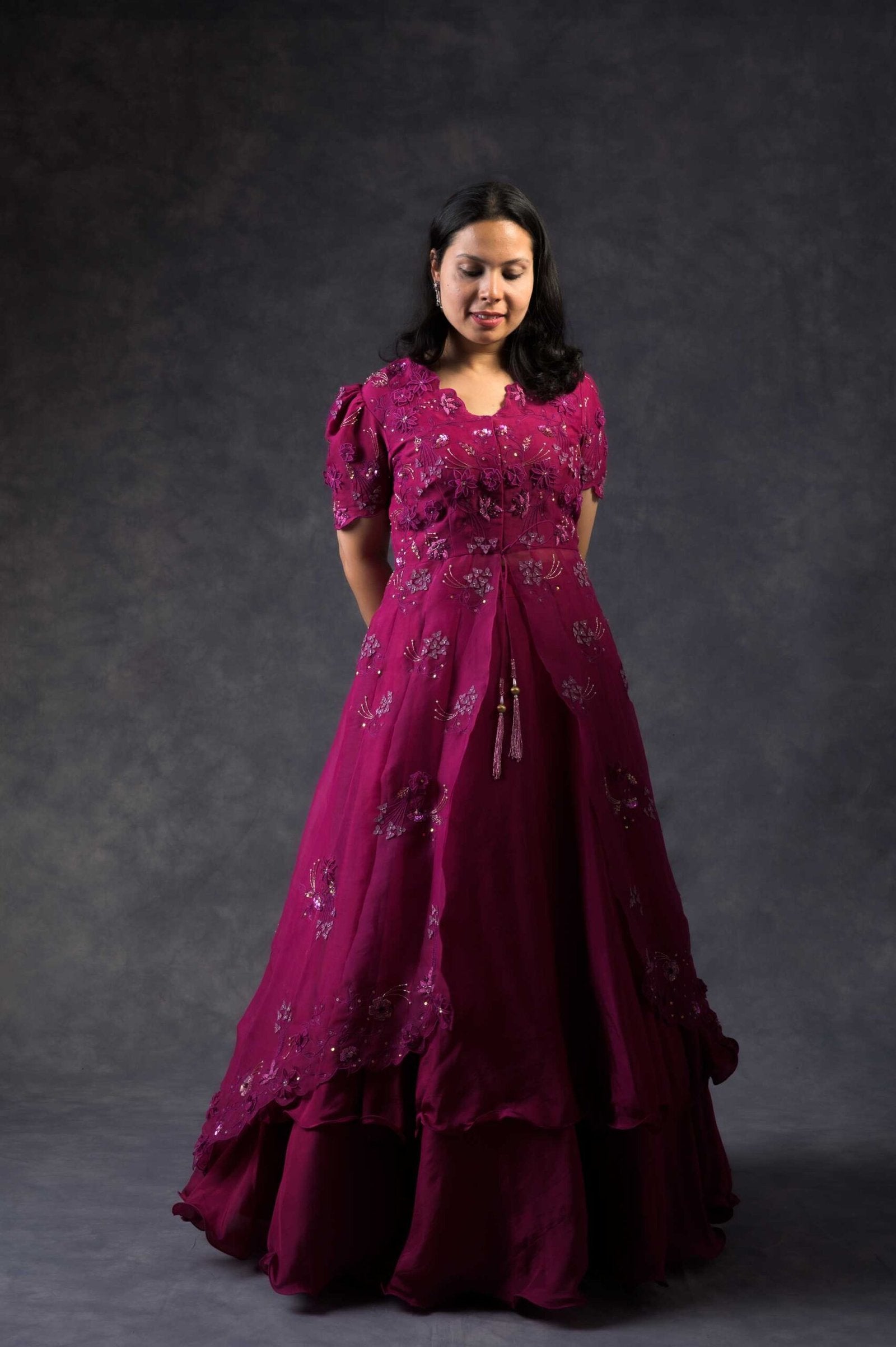 Wine coloured flared jacket with skirt