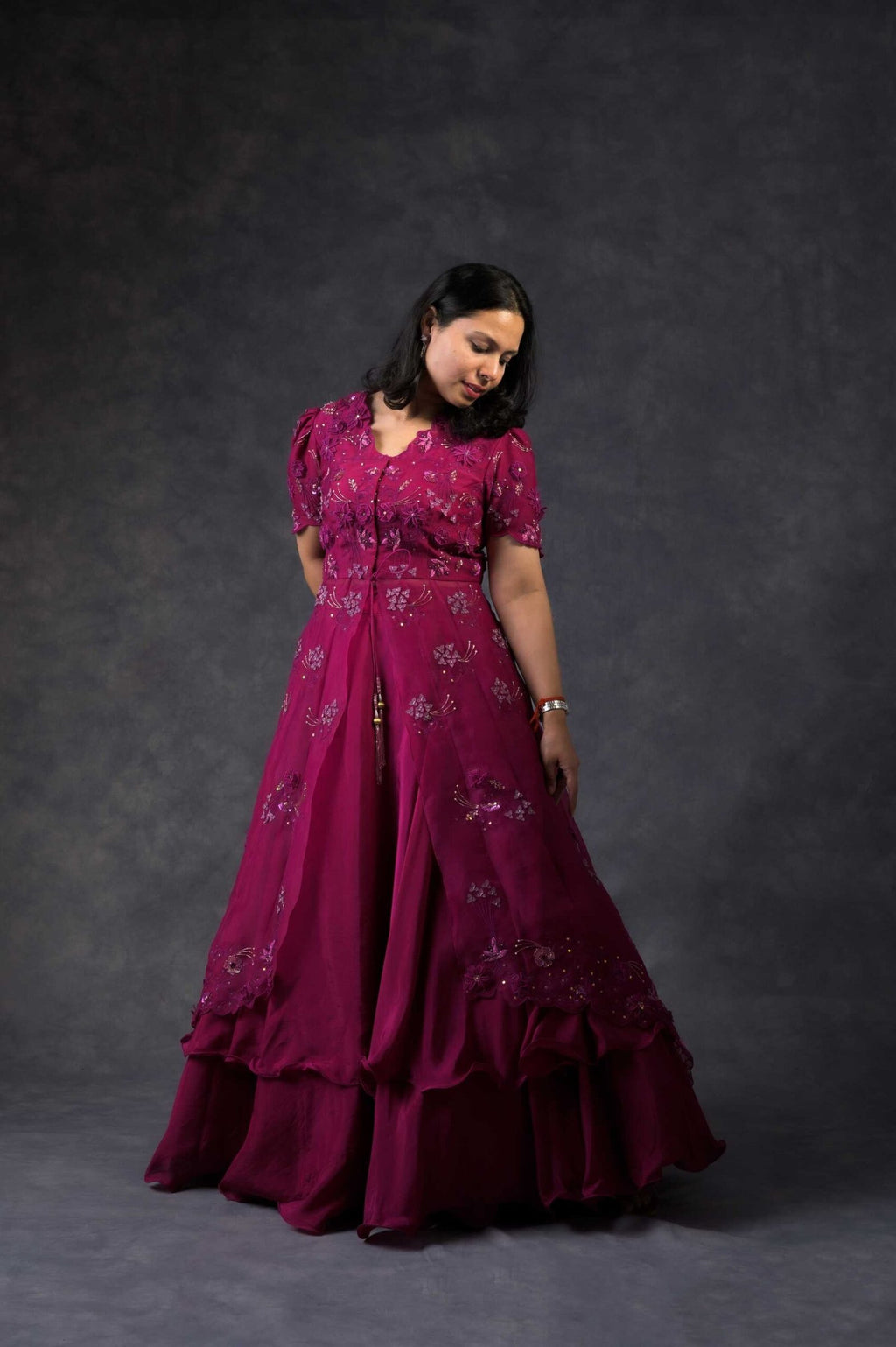 Wine coloured flared jacket with skirt