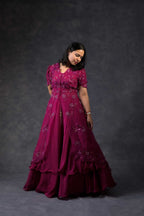 Wine coloured flared jacket with skirt