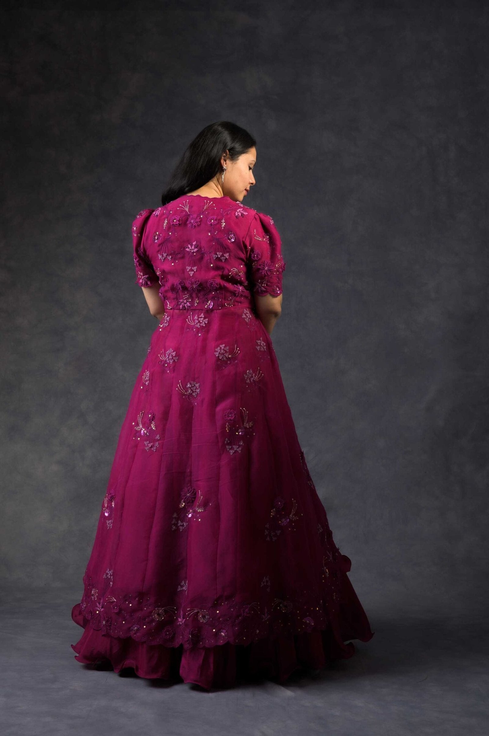 Wine coloured flared jacket with skirt