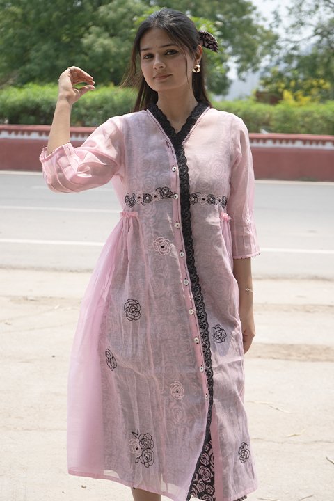 Rose front open dress