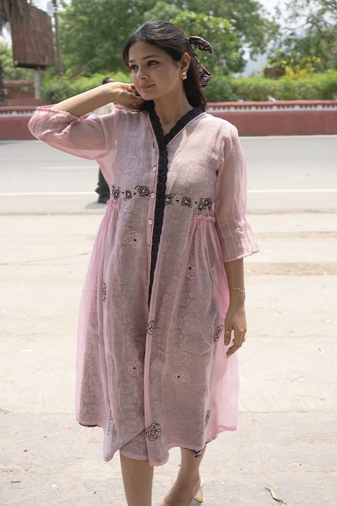 Rose front open dress