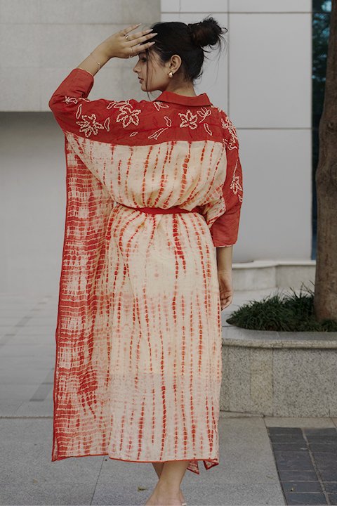 Shibori belted kaftan