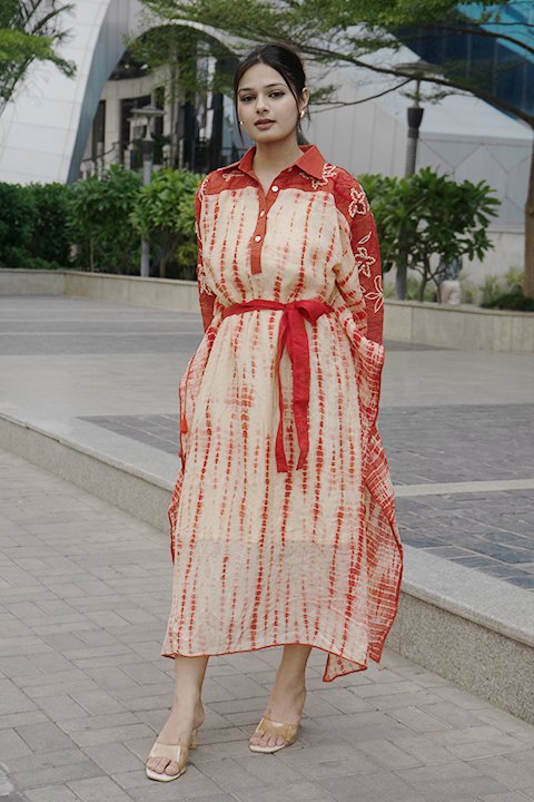 Shibori belted kaftan
